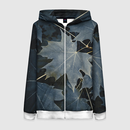 Женская толстовка на молнии Листовый синий паттерн / 3D-Белый – фото 1