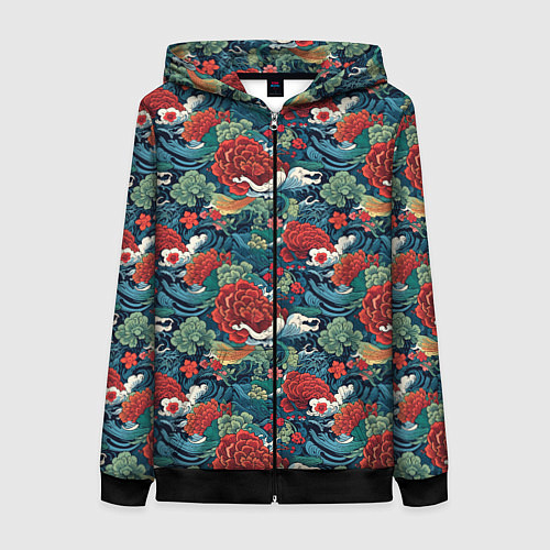 Женская толстовка на молнии Рисунок Ирезуми Паттерн / 3D-Черный – фото 1