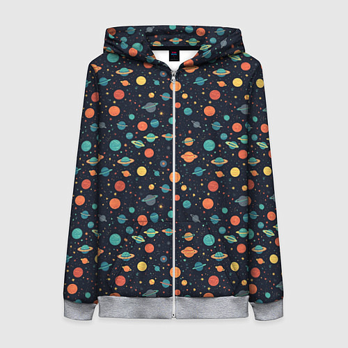 Женская толстовка на молнии Темный космос с планетами паттерн / 3D-Меланж – фото 1