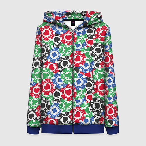 Женская толстовка на молнии Фишки, Ставки, Покер / 3D-Синий – фото 1