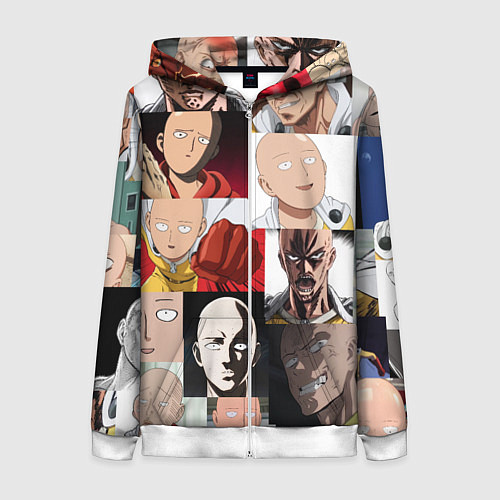 Женская толстовка на молнии Saitama - many faces / 3D-Белый – фото 1