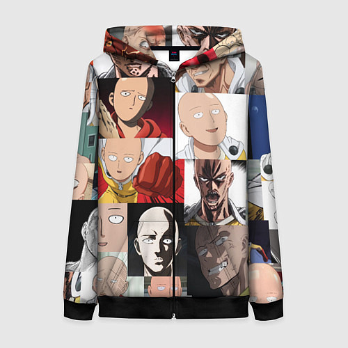 Женская толстовка на молнии Saitama - many faces / 3D-Черный – фото 1