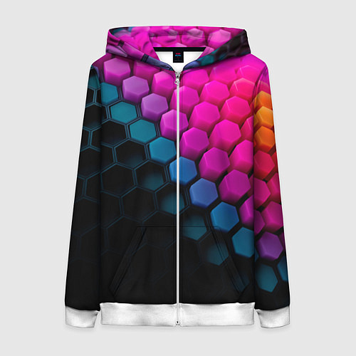 Женская толстовка на молнии Цветной шестиугольник / 3D-Белый – фото 1