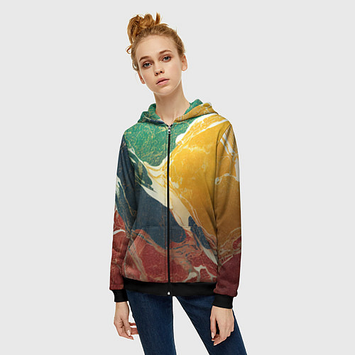 Женская толстовка на молнии Мраморная радуга / 3D-Черный – фото 3