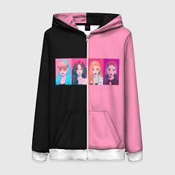 Толстовка на молнии женская Группа Black pink на черно-розовом фоне, цвет: 3D-белый
