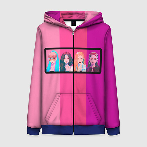 Женская толстовка на молнии Группа Black pink на фоне оттенков розового / 3D-Синий – фото 1