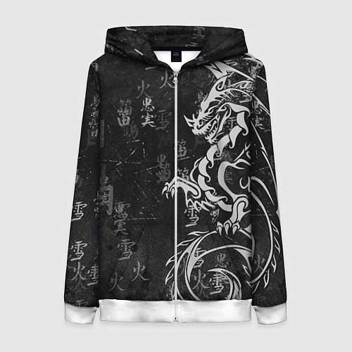 Женская толстовка на молнии White dragon - grunge / 3D-Белый – фото 1