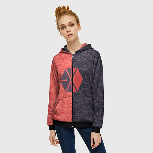Женская толстовка на молнии EXO Clouds / 3D-Черный – фото 3