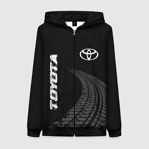 Женская толстовка на молнии Toyota speed на темном фоне со следами шин: надпис / 3D-Черный – фото 1