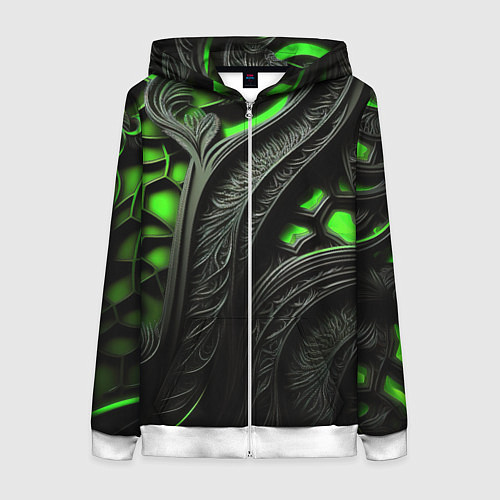 Женская толстовка на молнии Green black abstract / 3D-Белый – фото 1