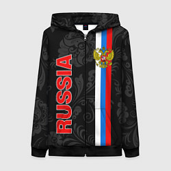 Толстовка на молнии женская Russia black style, цвет: 3D-черный