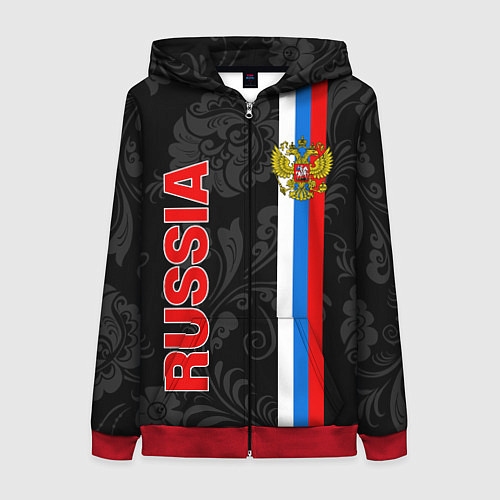 Женская толстовка на молнии Russia black style / 3D-Красный – фото 1