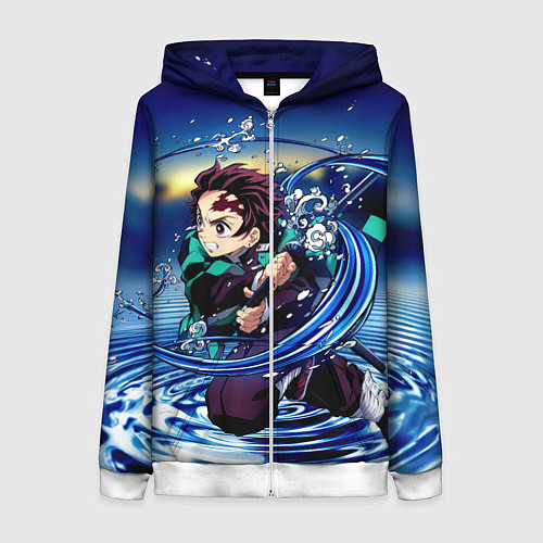 Женская толстовка на молнии Танджиро Камадо Клинок, рассекающий демонов / 3D-Белый – фото 1