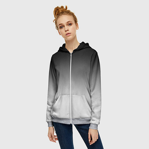 Женская толстовка на молнии Black and white gradient / 3D-Меланж – фото 3