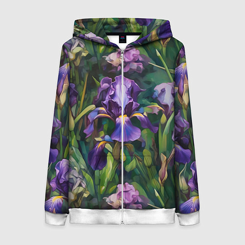 Женская толстовка на молнии Ирисы паттерн / 3D-Белый – фото 1
