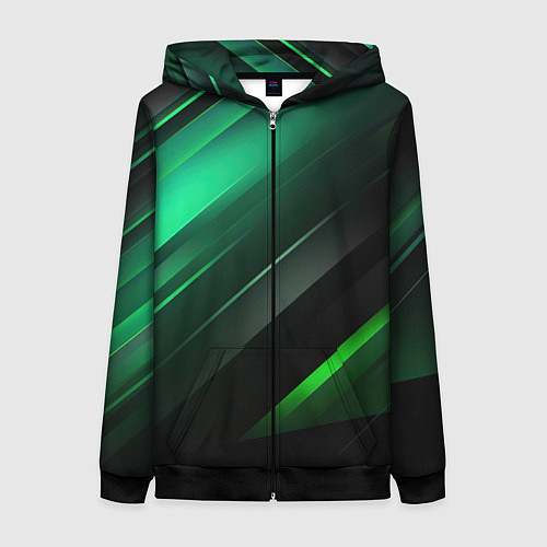 Женская толстовка на молнии Black green abstract / 3D-Черный – фото 1