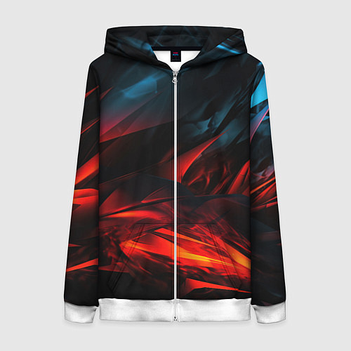 Женская толстовка на молнии Red black abstract / 3D-Белый – фото 1