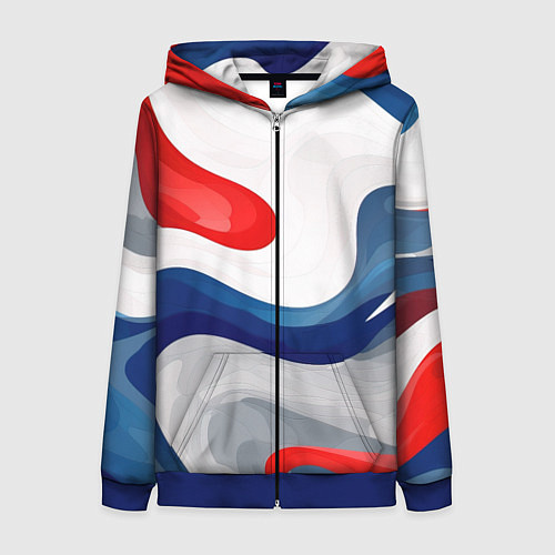 Женская толстовка на молнии Абстракция в цветах флага России / 3D-Синий – фото 1
