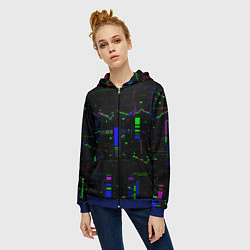 Толстовка на молнии женская Глитч помехи, цвет: 3D-синий — фото 2
