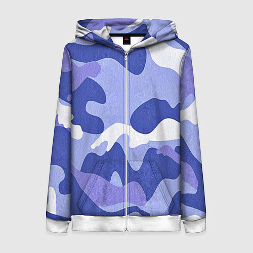 Женская толстовка на молнии Камуфляжный узор голубой / 3D-Белый – фото 1