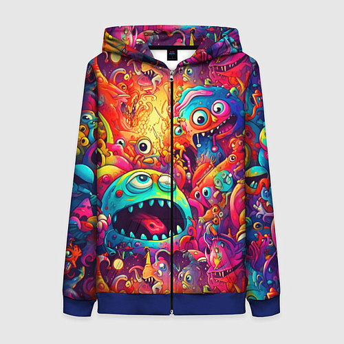 Женская толстовка на молнии Кислотные чудики / 3D-Синий – фото 1