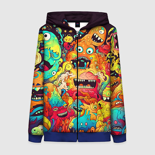 Женская толстовка на молнии Зубастые галлюцинации / 3D-Синий – фото 1