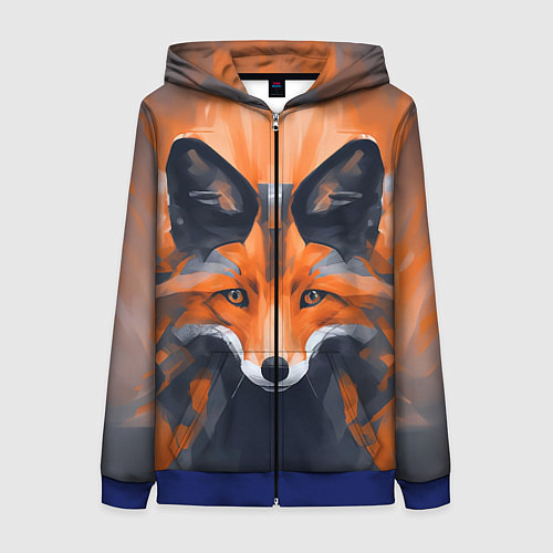 Женская толстовка на молнии Нарисованная огненная лиса / 3D-Синий – фото 1