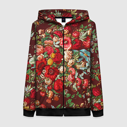 Женская толстовка на молнии Платок цветочный узор / 3D-Черный – фото 1