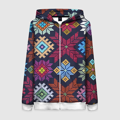 Женская толстовка на молнии Орнамент удмуртский / 3D-Белый – фото 1