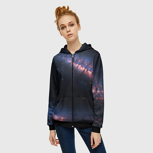 Женская толстовка на молнии Млечный путь в звездном небе / 3D-Черный – фото 3
