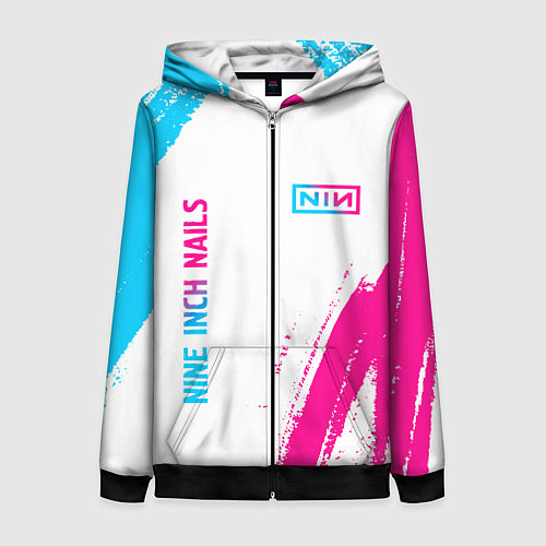 Женская толстовка на молнии Nine Inch Nails neon gradient style: надпись, симв / 3D-Черный – фото 1