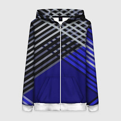 Женская толстовка на молнии Белые и серые полосы на синем фоне