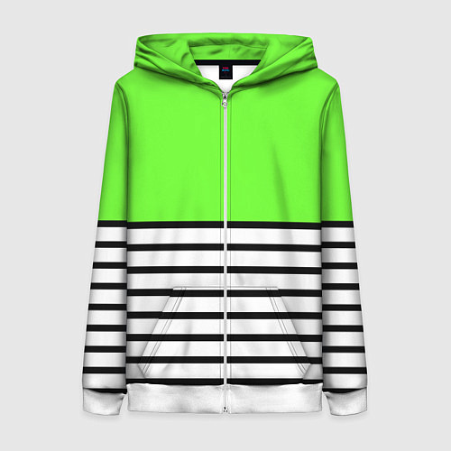 Женская толстовка на молнии Полосатый ярко-салатовый / 3D-Белый – фото 1