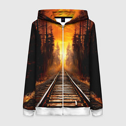 Толстовка на молнии женская Железная дорога на закате, цвет: 3D-белый