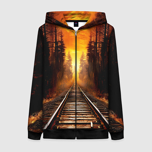 Женская толстовка на молнии Железная дорога на закате / 3D-Черный – фото 1