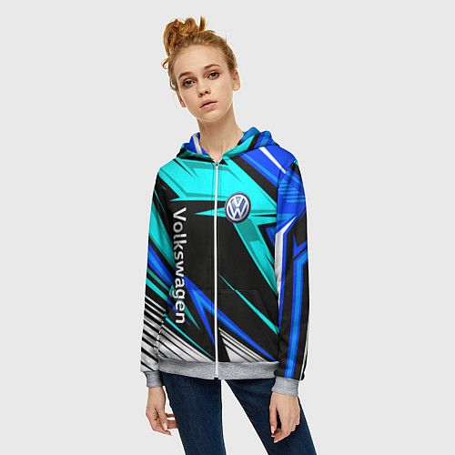 Женская толстовка на молнии Фольцваген - sport uniform / 3D-Меланж – фото 3