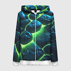 Женская толстовка на молнии Разлом зеленых плит с неоном