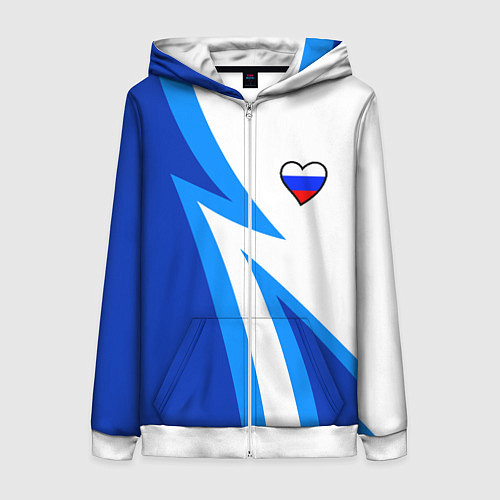 Женская толстовка на молнии Флаг России в сердечке - синий / 3D-Белый – фото 1