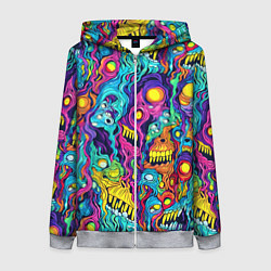 Женская толстовка на молнии Кислотные психоделические черепа