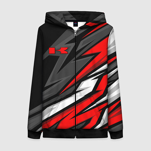 Женская толстовка на молнии Kawasaki - red uniform / 3D-Черный – фото 1