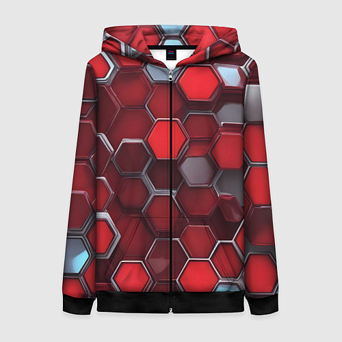 Женская толстовка на молнии Cyber hexagon red / 3D-Черный – фото 1