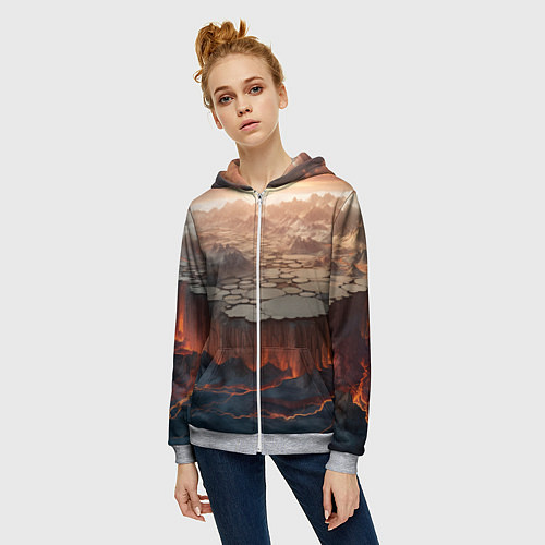 Женская толстовка на молнии Разлом земли и лавовой поверхности / 3D-Меланж – фото 3