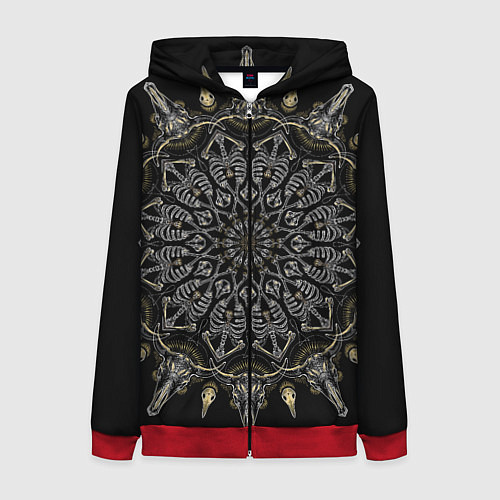 Женская толстовка на молнии Большая костяная мандала / 3D-Красный – фото 1