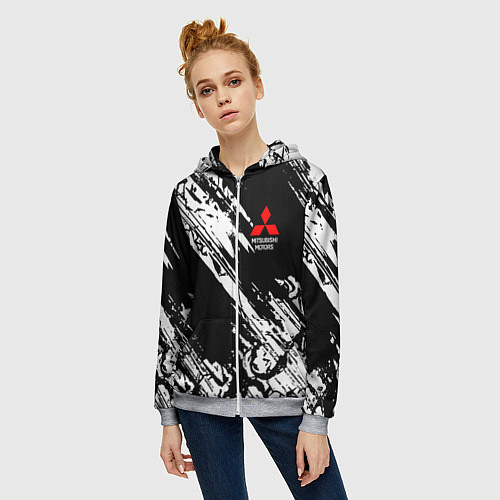 Женская толстовка на молнии Mitsubishi - белый пятна / 3D-Меланж – фото 3