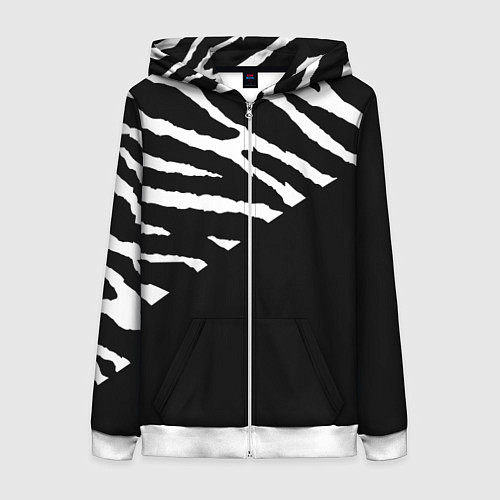 Женская толстовка на молнии Полосы зебры с черным / 3D-Белый – фото 1