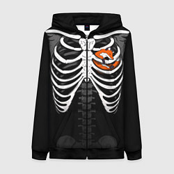 Толстовка на молнии женская Скелет: ребра с лисой, цвет: 3D-черный
