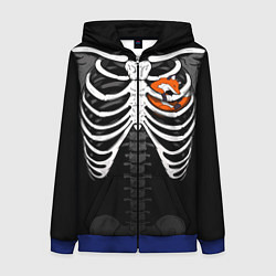 Толстовка на молнии женская Скелет: ребра с лисой, цвет: 3D-синий