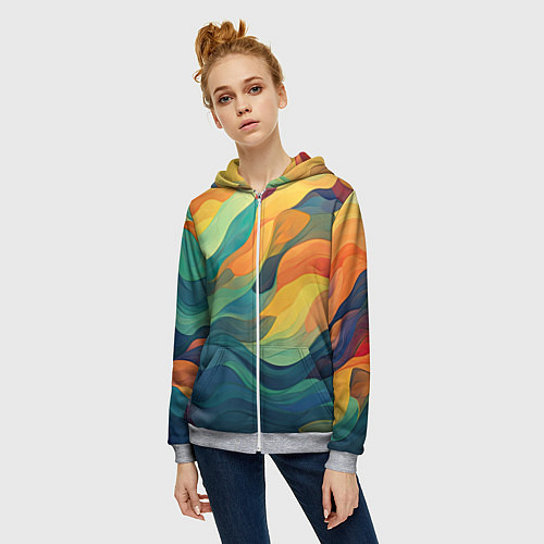 Женская толстовка на молнии Красочная палитра в волнах / 3D-Меланж – фото 3