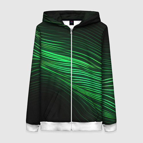 Женская толстовка на молнии Green neon lines / 3D-Белый – фото 1