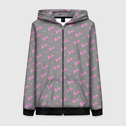 Толстовка на молнии женская Паттерн - Барби и серый фон, цвет: 3D-черный